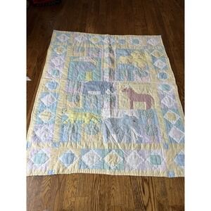 Vintage Handmade Kids Jungle Safari Animal Kids Patchwork Quilt Blanket 45" X 38